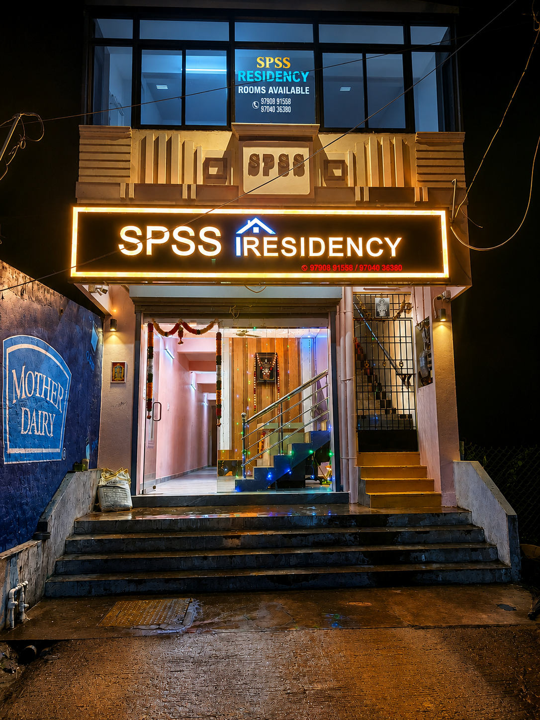 SPSS Residency entrance at night